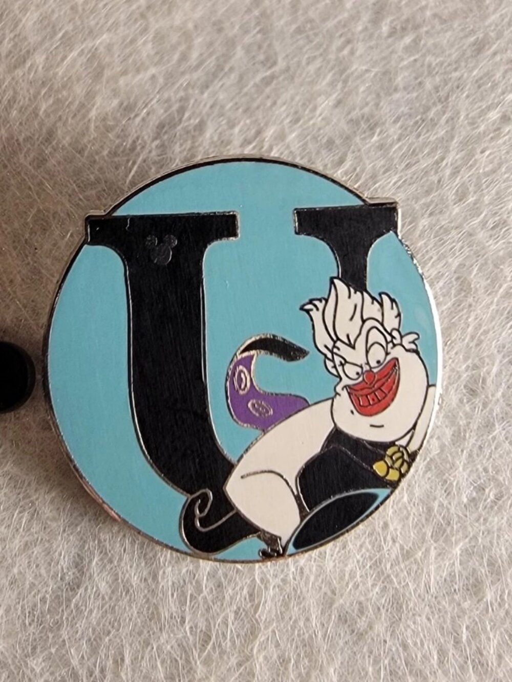 Ursula U Monogram Button Hidden Mickey Disney Little Mermaid Enamel Trading Pin
